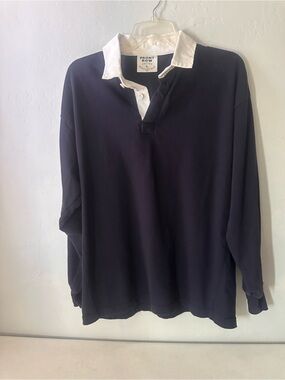 Front Row Long Sleeve Classic Rugby Navy Blue Cotton Heavy Weight Size Large